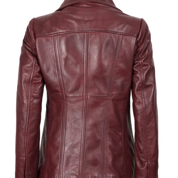 Womens Three Button Burgundy NEW Leather Blazer Sz M - Picture 7 of 10
